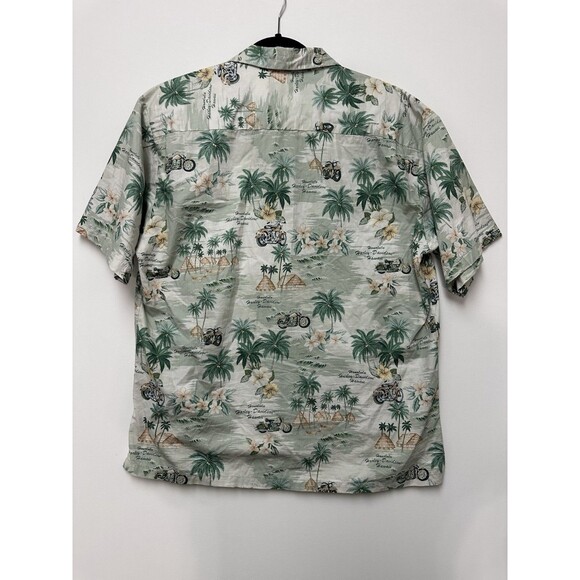 Vintage Harley Davidson Hawaiian Shirt Mens Large Green Honolulu Motorcycle - Picture 2 of 11